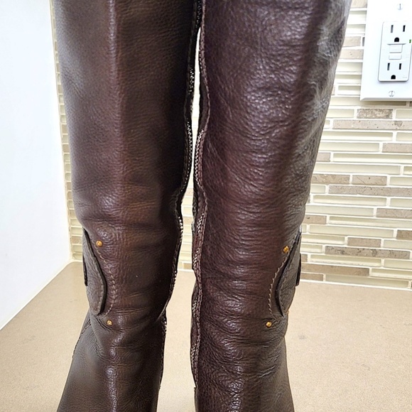 Unbelievable Price Reduction Chloe Gold Buckles Knee High Chucky Heal Chocolate - Picture 5 of 12